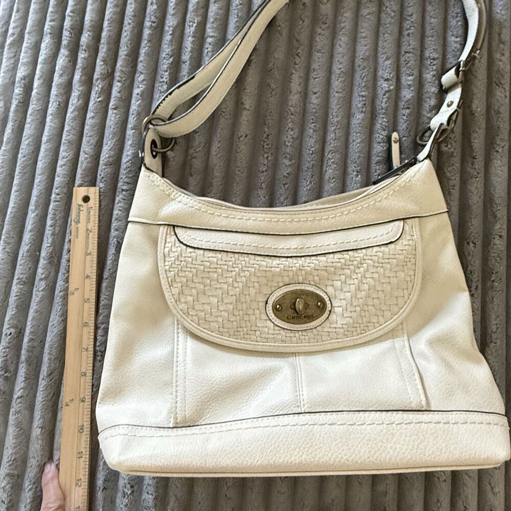 Born Concept Large Shoulder Tote Hobo Bag White Faux Leather